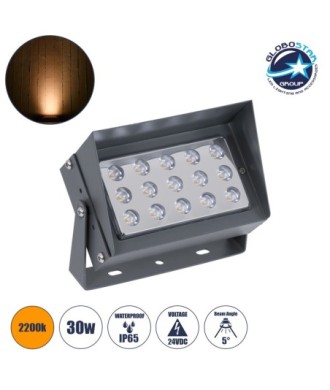 GLOBOSTAR® FLOODKAMY 90371 Προβολέας Σποτ Wall Washer με Αντιθαμβωτική Γρίλια LED 30W 3150lm 5° DC 24V Αδιάβροχο IP65 Ultra Θερμό Λευκό 2200K Dimmable - Bridgelux SMD Chip - Γκρι Ανθρακί - Μ19.5 x Π10.7 x Υ9.5cm - 3 Χρόνια Εγγύηση